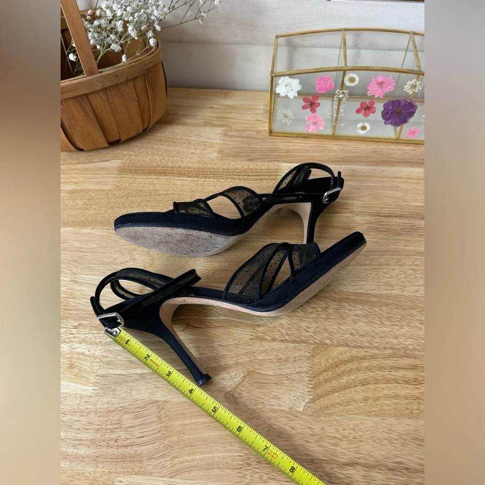 Nina Black Strappy Mesh Ankle Strap Heels US Size 8.5 Classic Preppy Designer